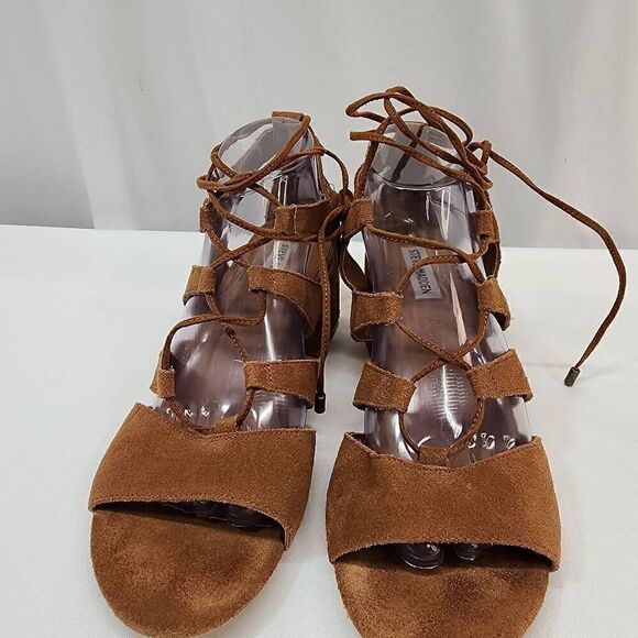 Steve Madden Size 9.5 Hydii Gladiator Suede Leather Chunky Heel In Brown N - Picture 3 of 11